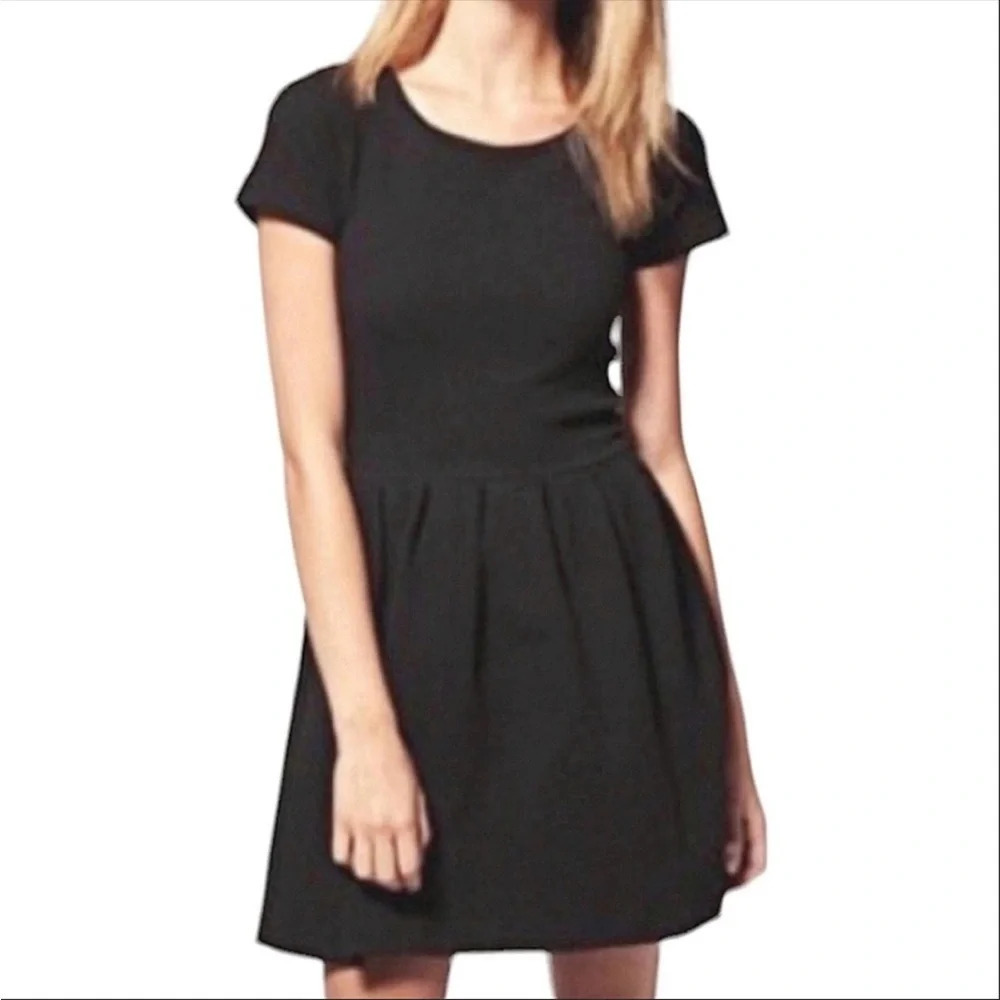 GANNI Black Basket Weave Textured Fit Flare Zip Back Dress